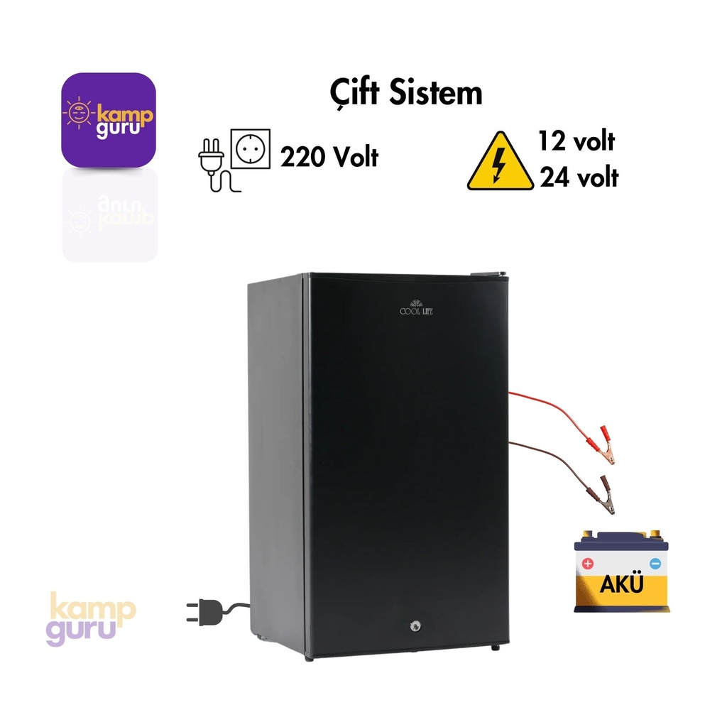 Çift Sistem Cool Life 90 Litre Siyah Buzdolabı 12/24/220 Volt