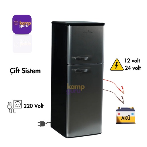 [ÇİFTSİSTEM-RETRO-138L-İNOX] Çift Sistem Cool Life Retro 138 Litre İnox Buzdolabı 12/24/220 Volt